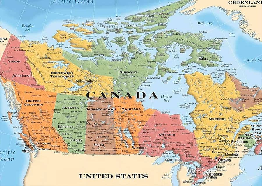 خريطة كندا - موقع كندا في العالم