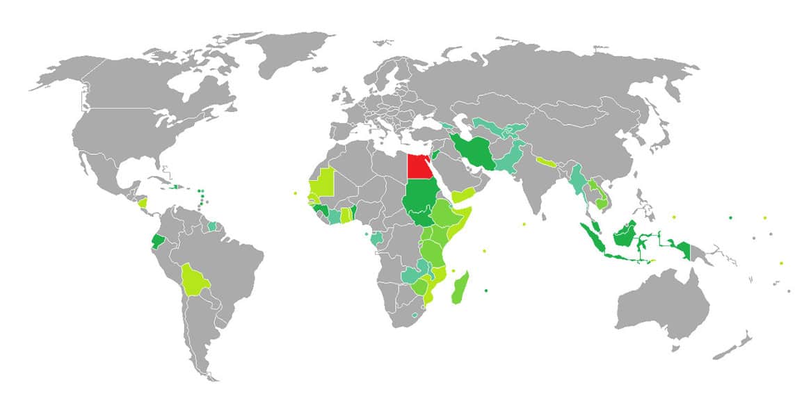 خريطة الدول التي لا تحتاج فيزا للمصريين