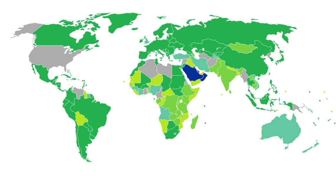 خريطة الدول التي لا تحتاج فيزا للإماراتيين