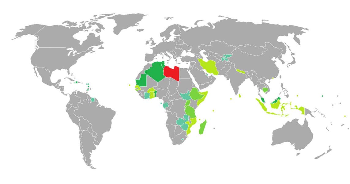 خريطة الدول التي لا تحتاج فيزا لليبيين