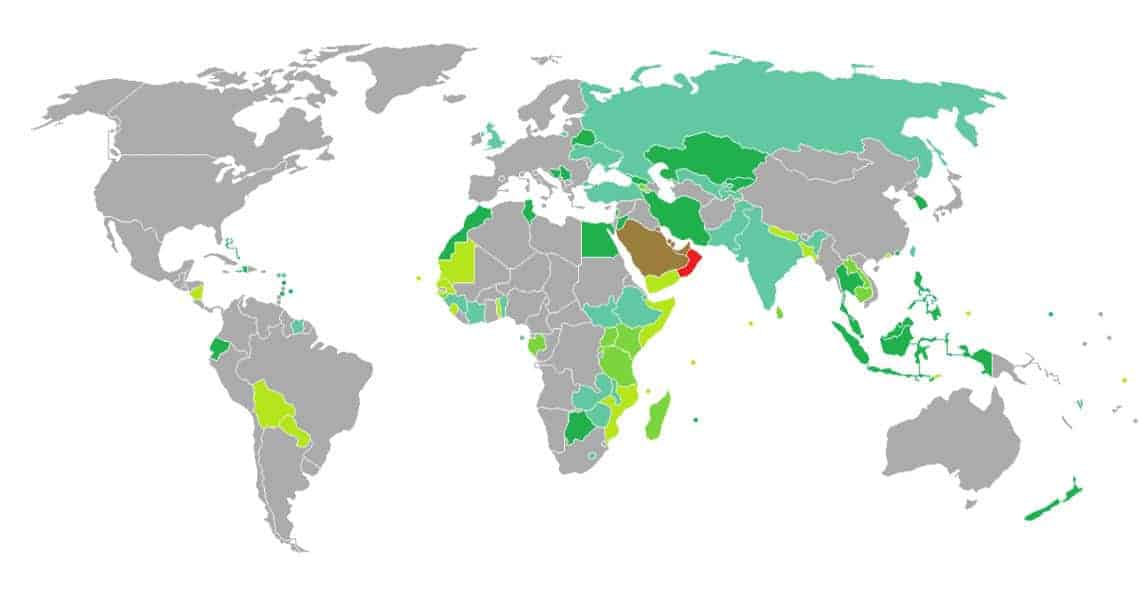 خريطة الدول التي لا تحتاج فيزا للعمانيين