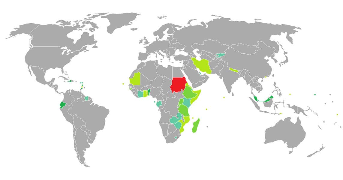 خريطة الدول التي لا تحتاج فيزا للسودانيين