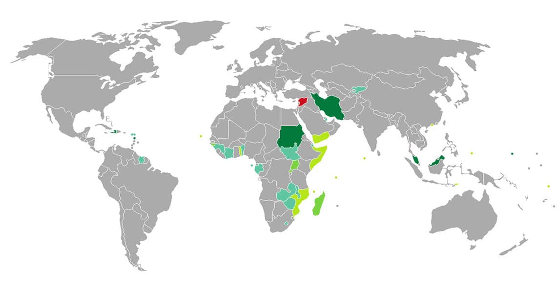 خريطة الدول التي لا تحتاج فيزا للسوريين